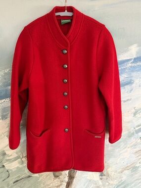 Crisp Red Button-Front 3/4 length Pea Coat by Geiger of Austria
